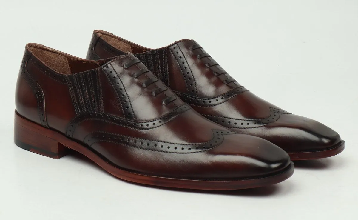 Dark Brown Lazy Man Stylish Wingtip Punching with Fixed Lace Oxfords by Brune & Bareskin