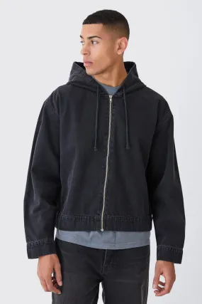 Denim Boxy Fit Zip Through Hoodie