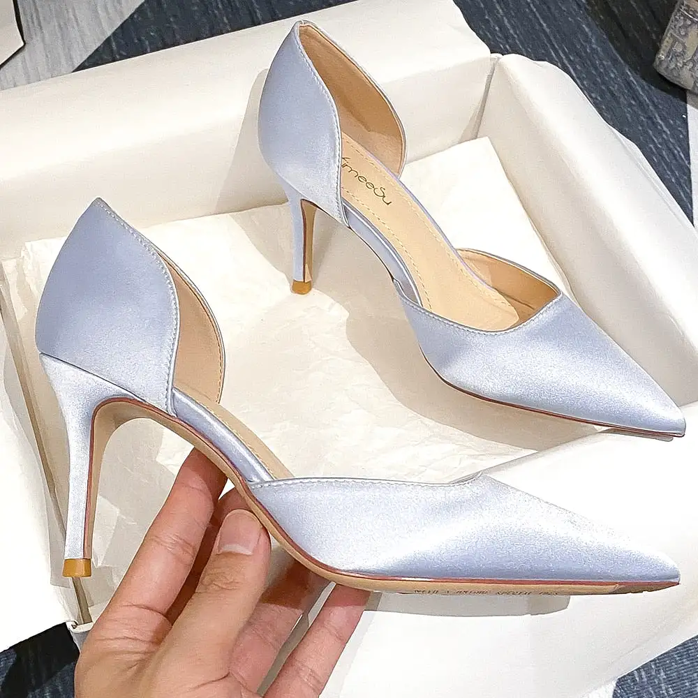 Designer Newest Pumps Sweet Pointed Toe Slip-on Wedding Office Silk Handmade