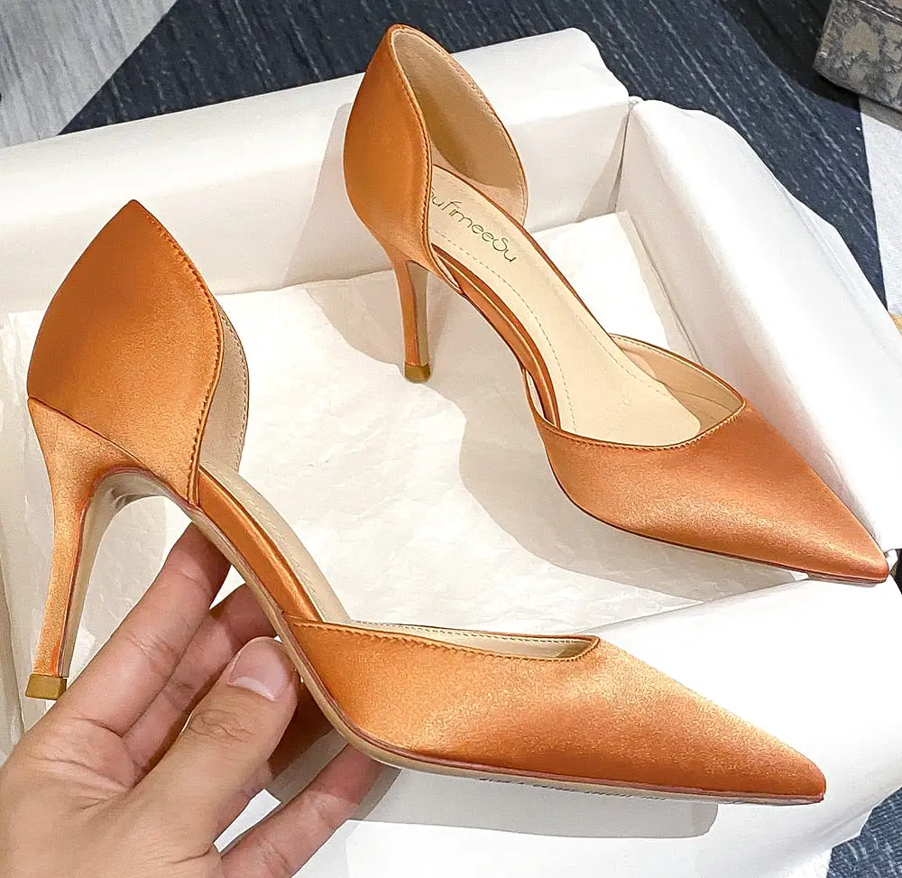 Designer Newest Pumps Sweet Pointed Toe Slip-on Wedding Office Silk Handmade