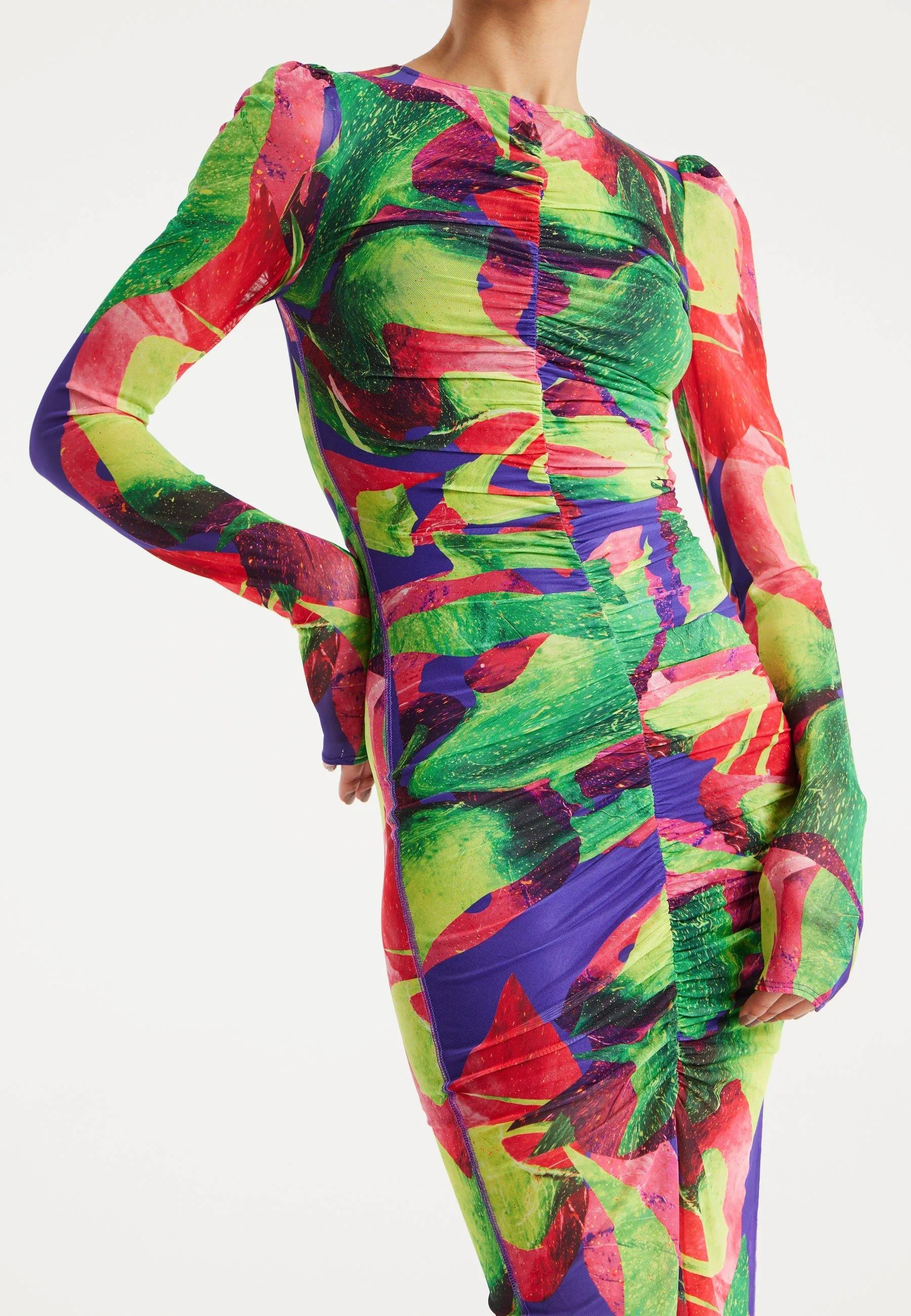 Dresses | Abstract Multicolour Print Midi Dress With Ruching Detail | House of Holland