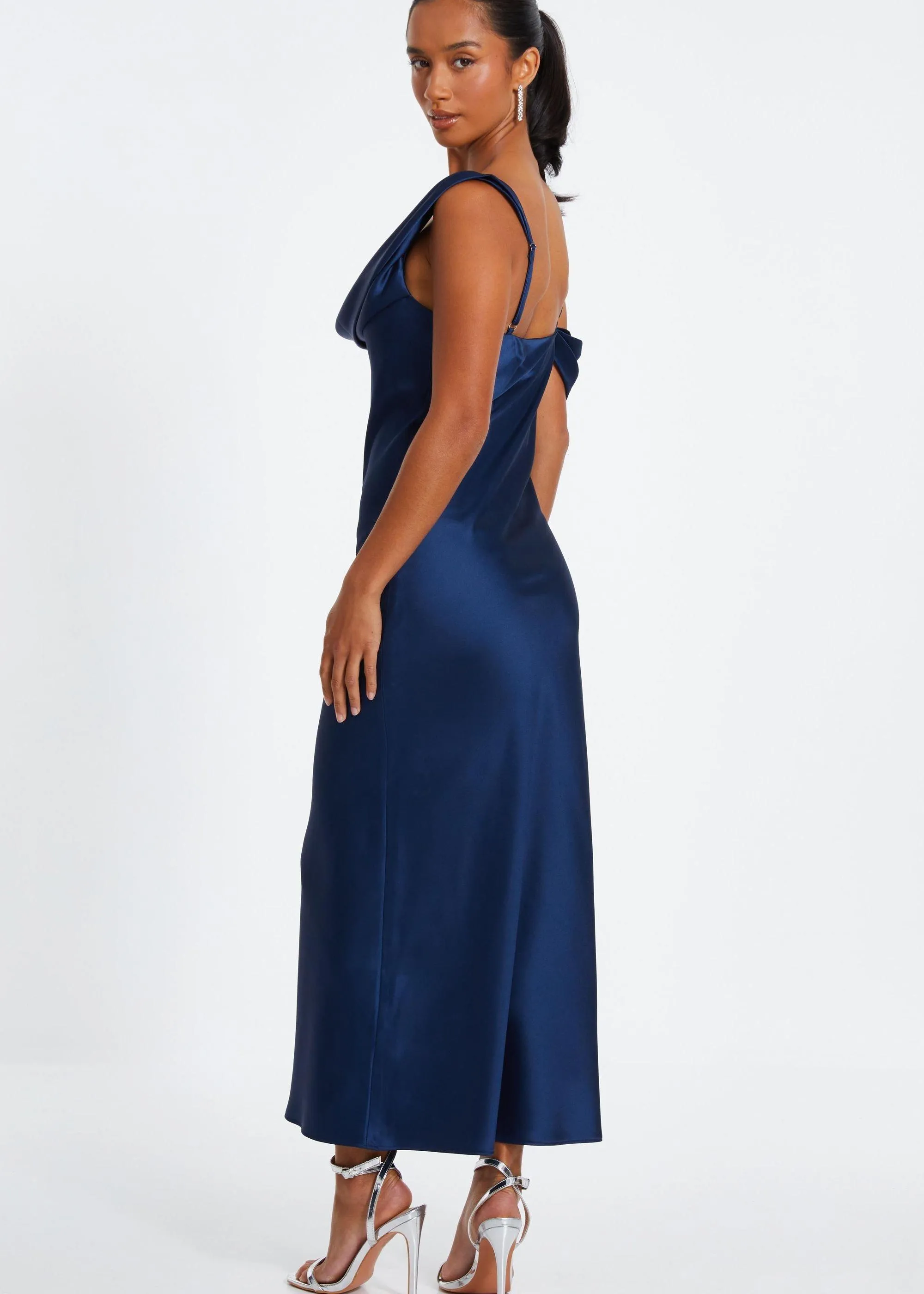 Dresses | Navy Petite Satin Drop Shoulder Maxi Dress | Quiz