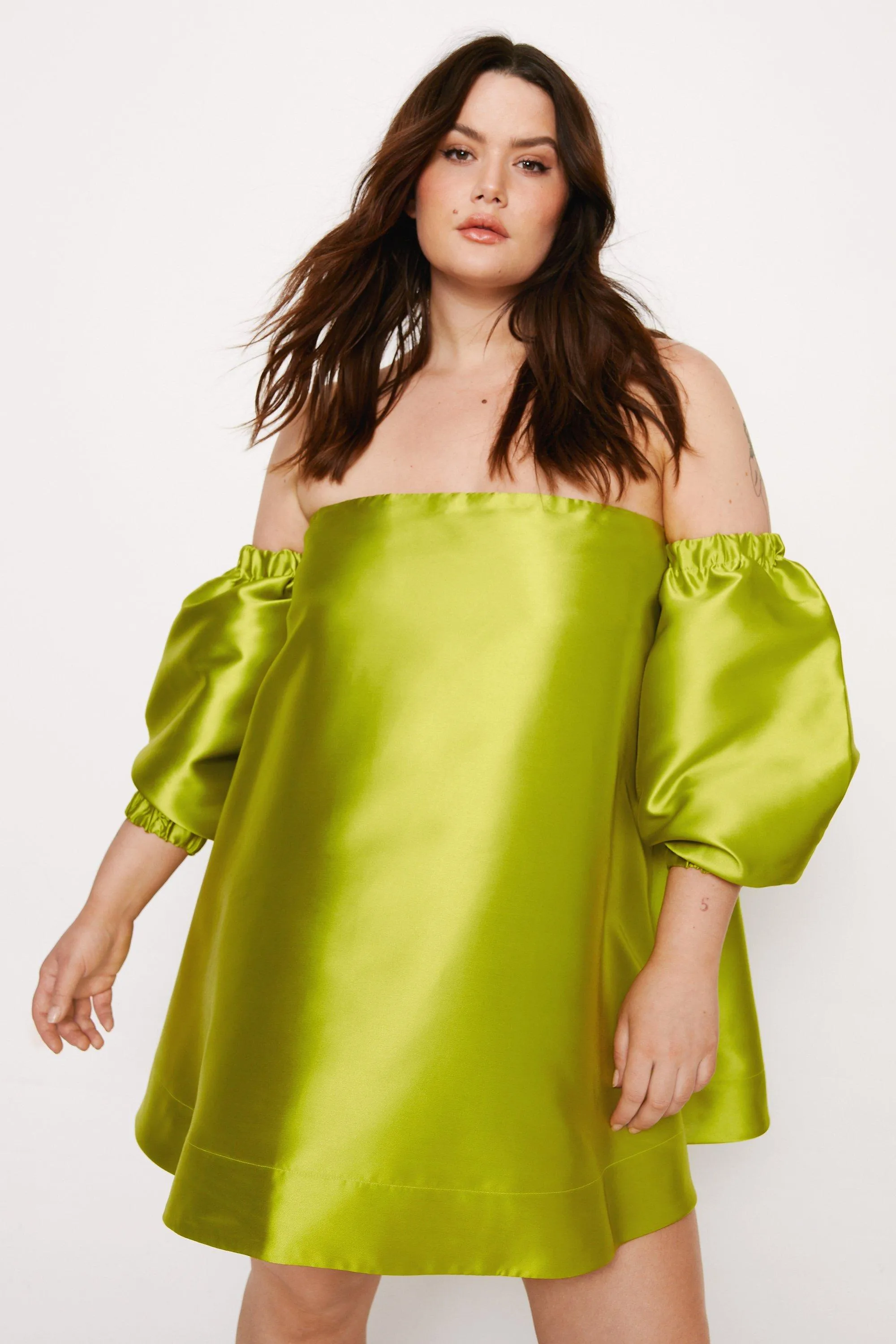 Dresses | Plus Size Structured Bardot Puff Sleeve Mini Dress | NastyGal