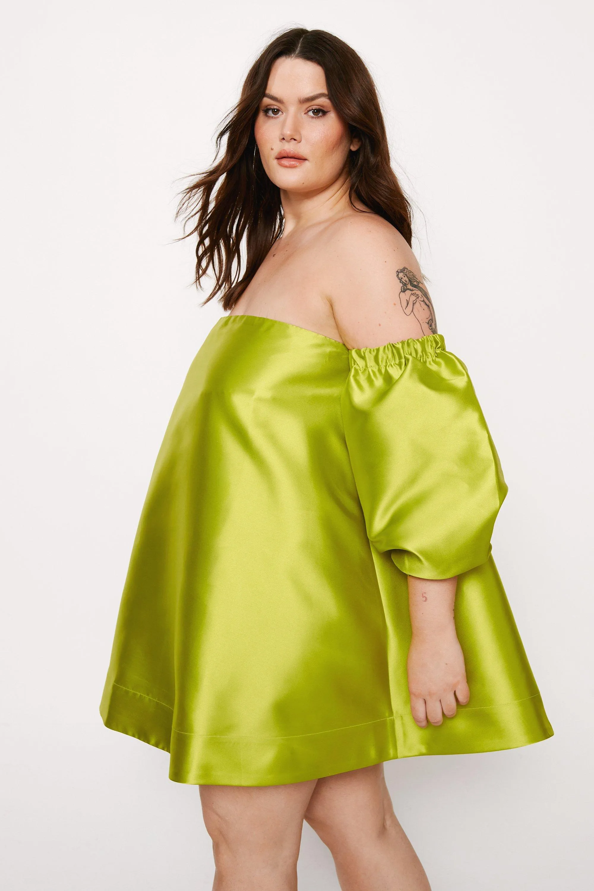 Dresses | Plus Size Structured Bardot Puff Sleeve Mini Dress | NastyGal