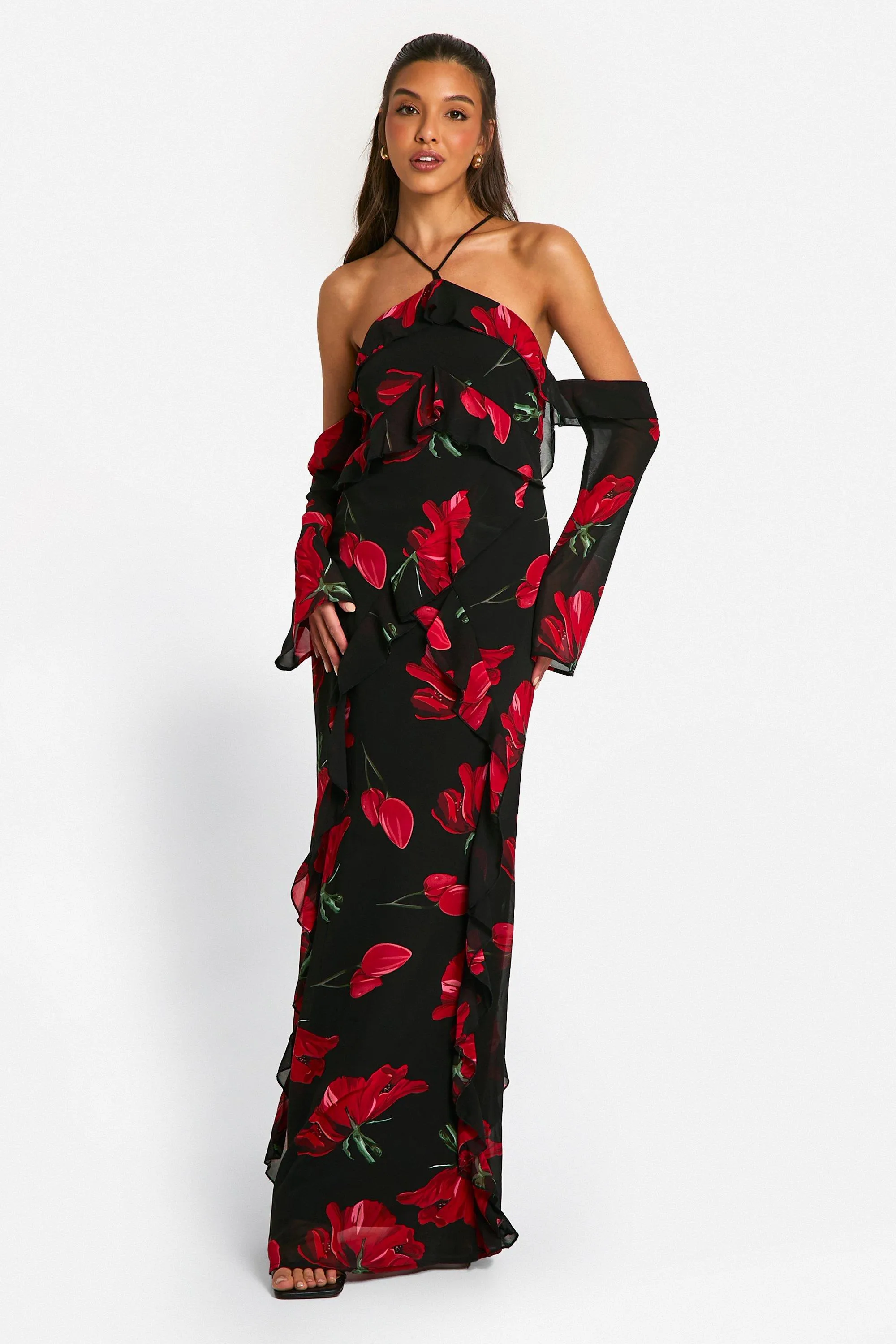 Dresses | Printed Floral Chiffon Ruffle Maxi Dress | boohoo