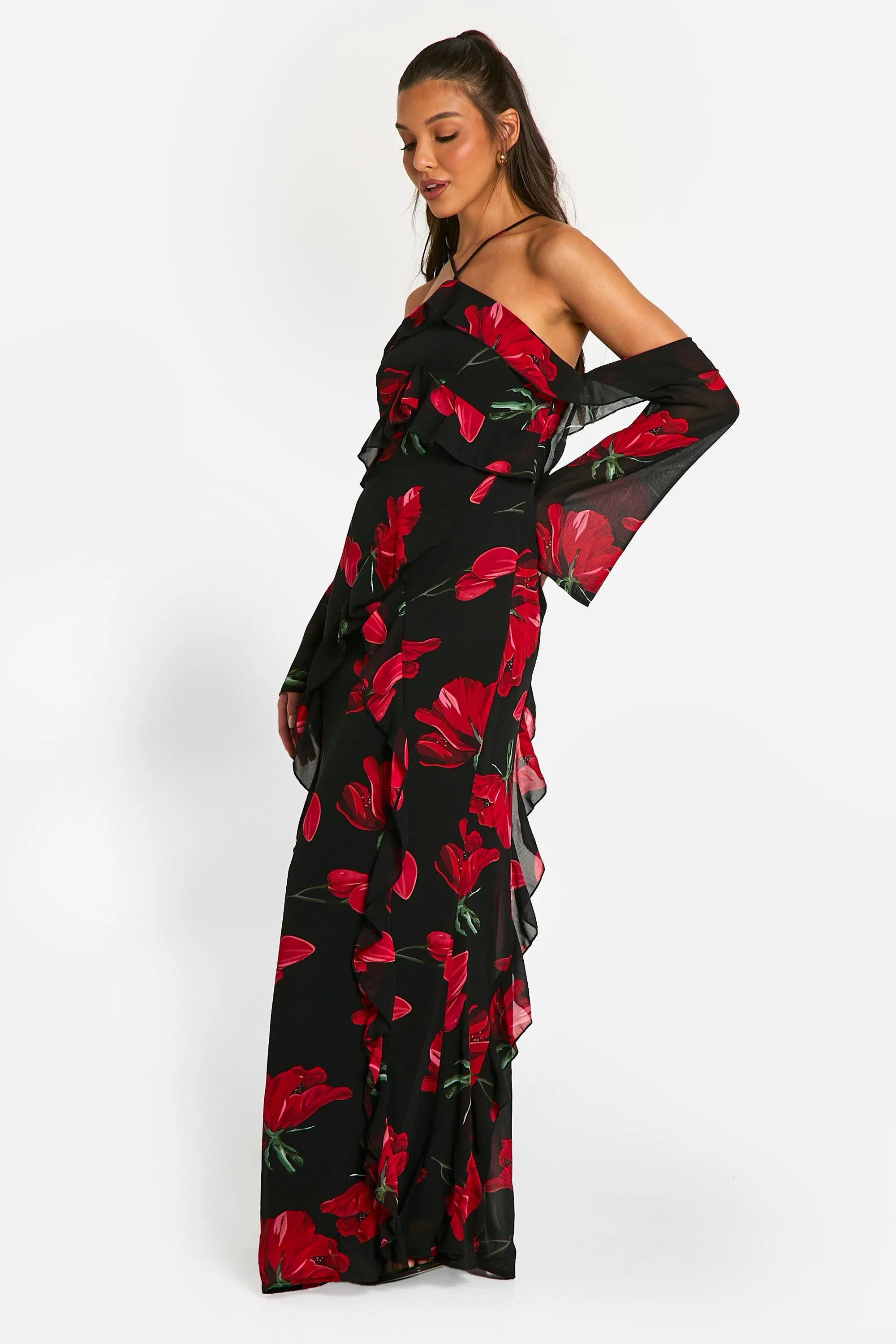 Dresses | Printed Floral Chiffon Ruffle Maxi Dress | boohoo