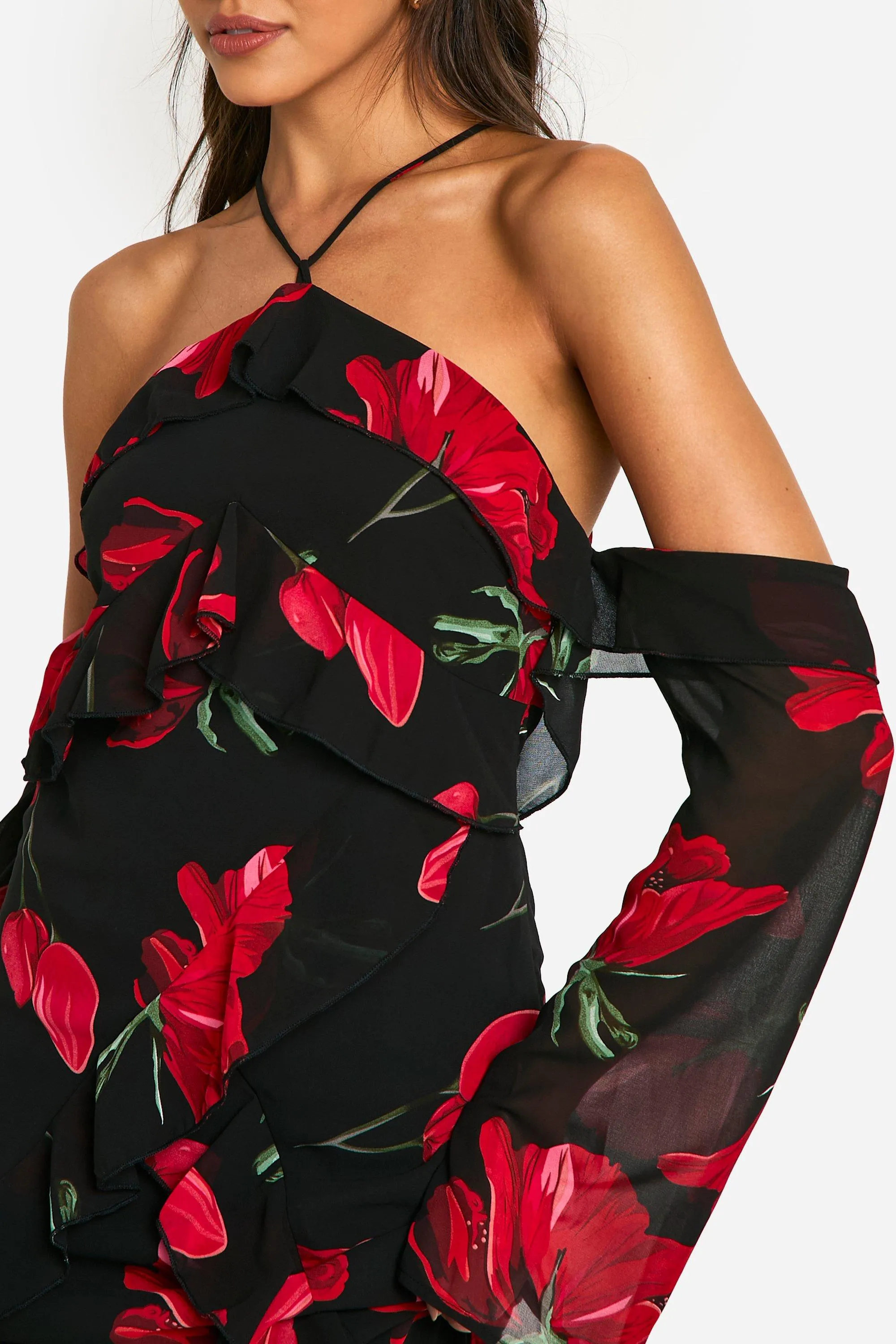 Dresses | Printed Floral Chiffon Ruffle Maxi Dress | boohoo