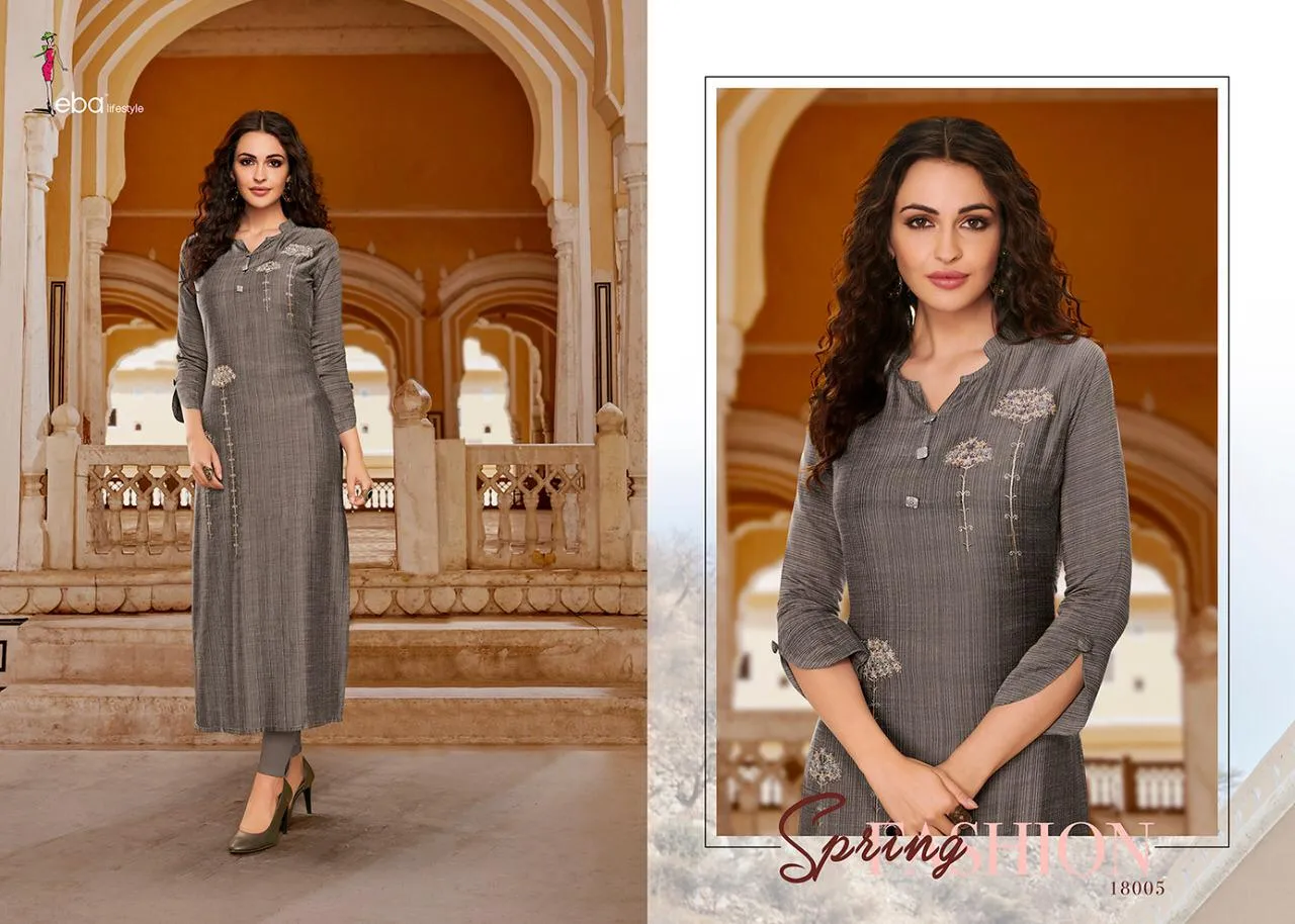 EBA LIFESTYLE SOFIA STRETCH COTTON WITH EMBROIDERY WORK KURTI