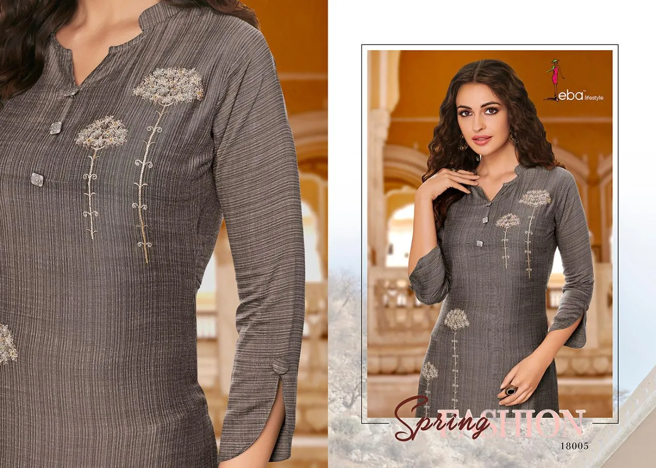 EBA LIFESTYLE SOFIA STRETCH COTTON WITH EMBROIDERY WORK KURTI