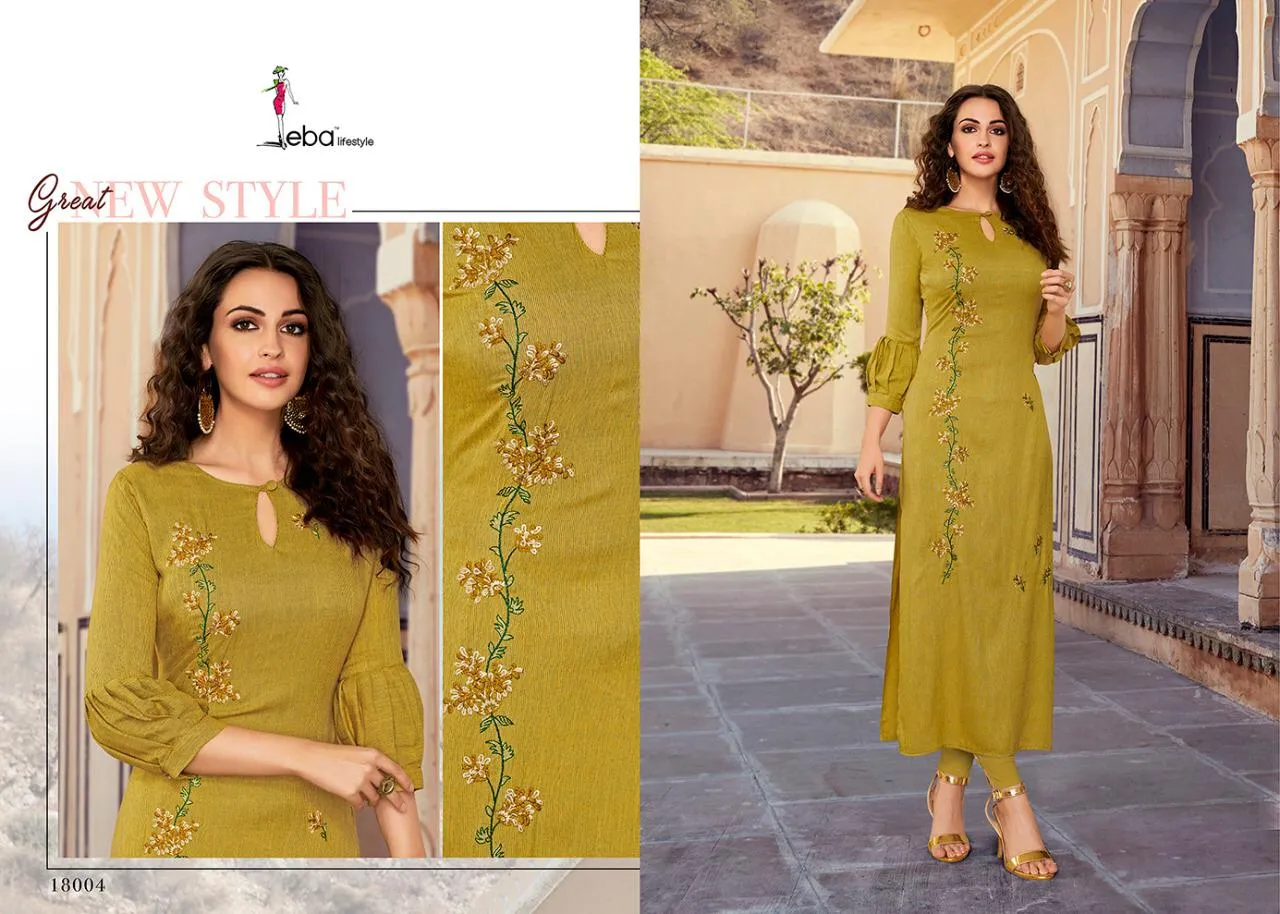 EBA LIFESTYLE SOFIA STRETCH COTTON WITH EMBROIDERY WORK KURTI