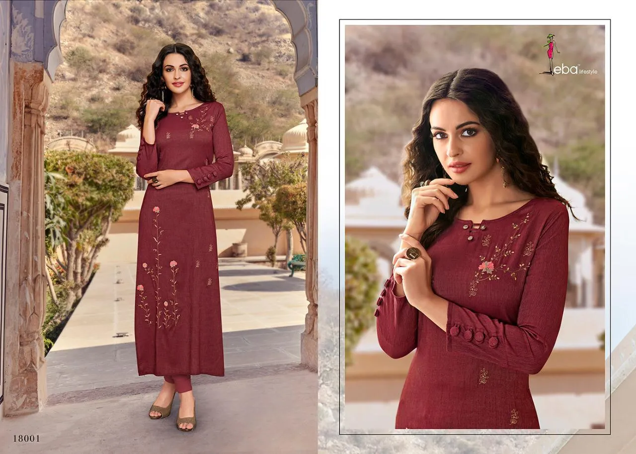 EBA LIFESTYLE SOFIA STRETCH COTTON WITH EMBROIDERY WORK KURTI