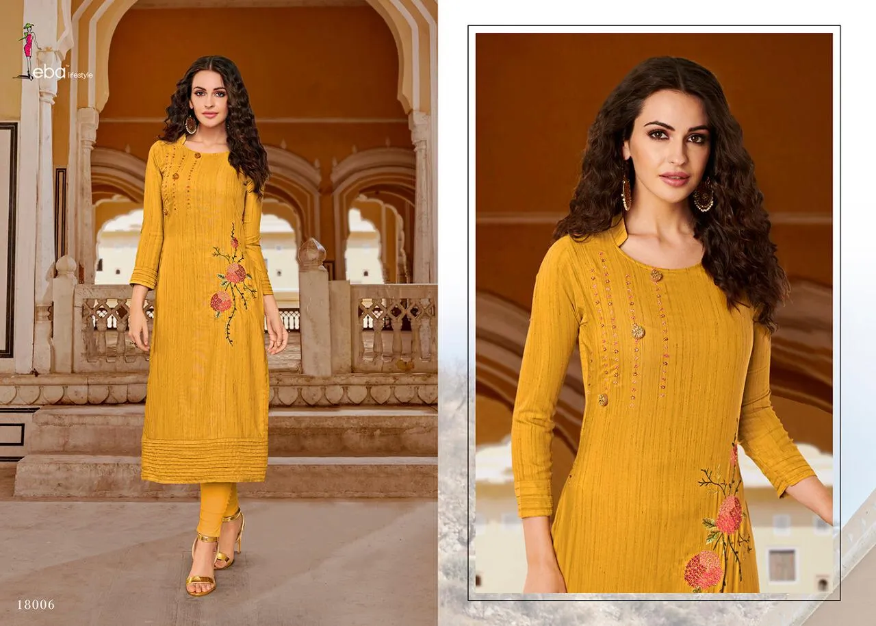 EBA LIFESTYLE SOFIA STRETCH COTTON WITH EMBROIDERY WORK KURTI