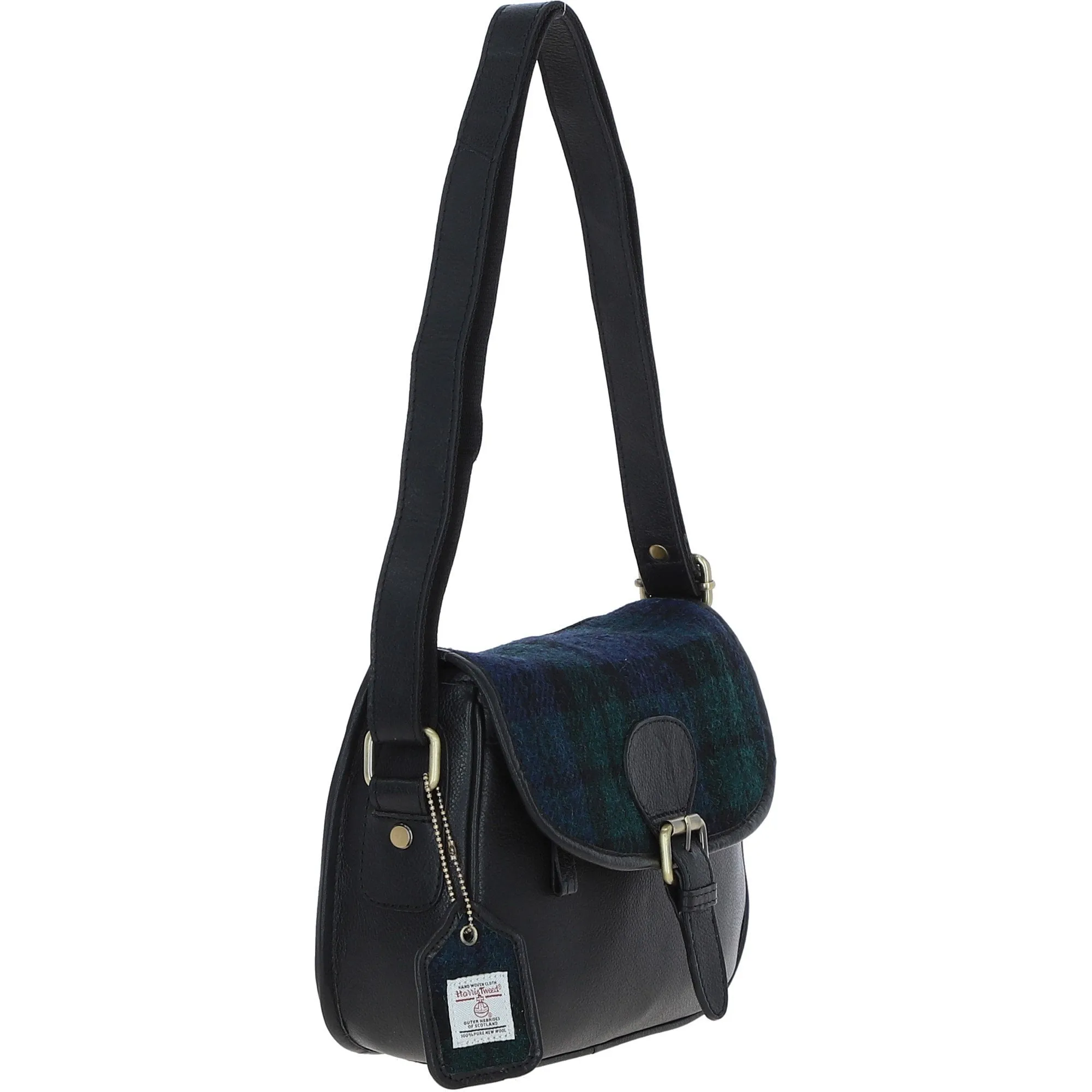 Elegant Ashwood Leather & Harris Tweed Crossbody Bag Black/Watch: TW-27-03-BW