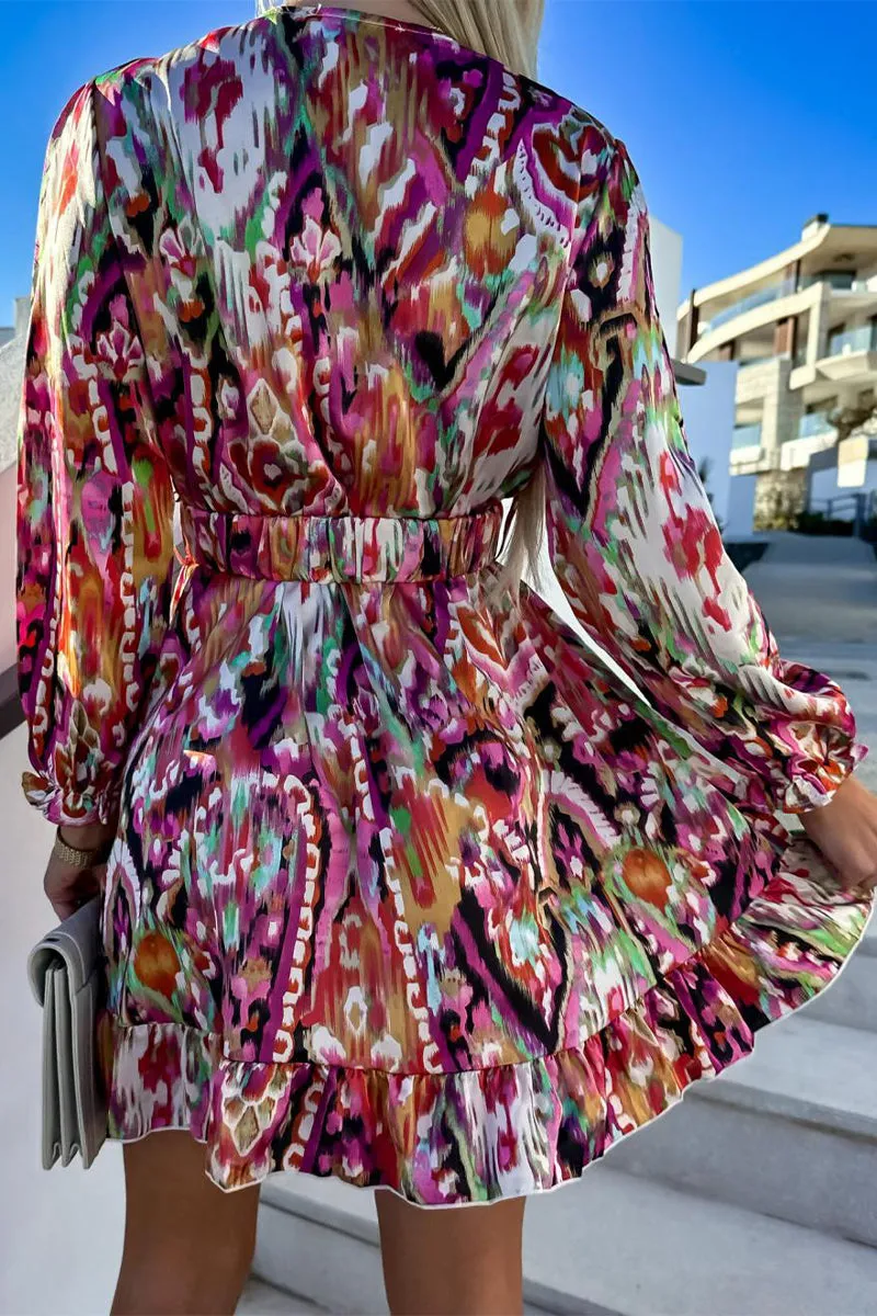 Elegant Floral Flounce V Neck Irregular Dress Dresses