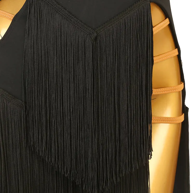 Elegant Gold Black Fringe Latin Dress | LQ298