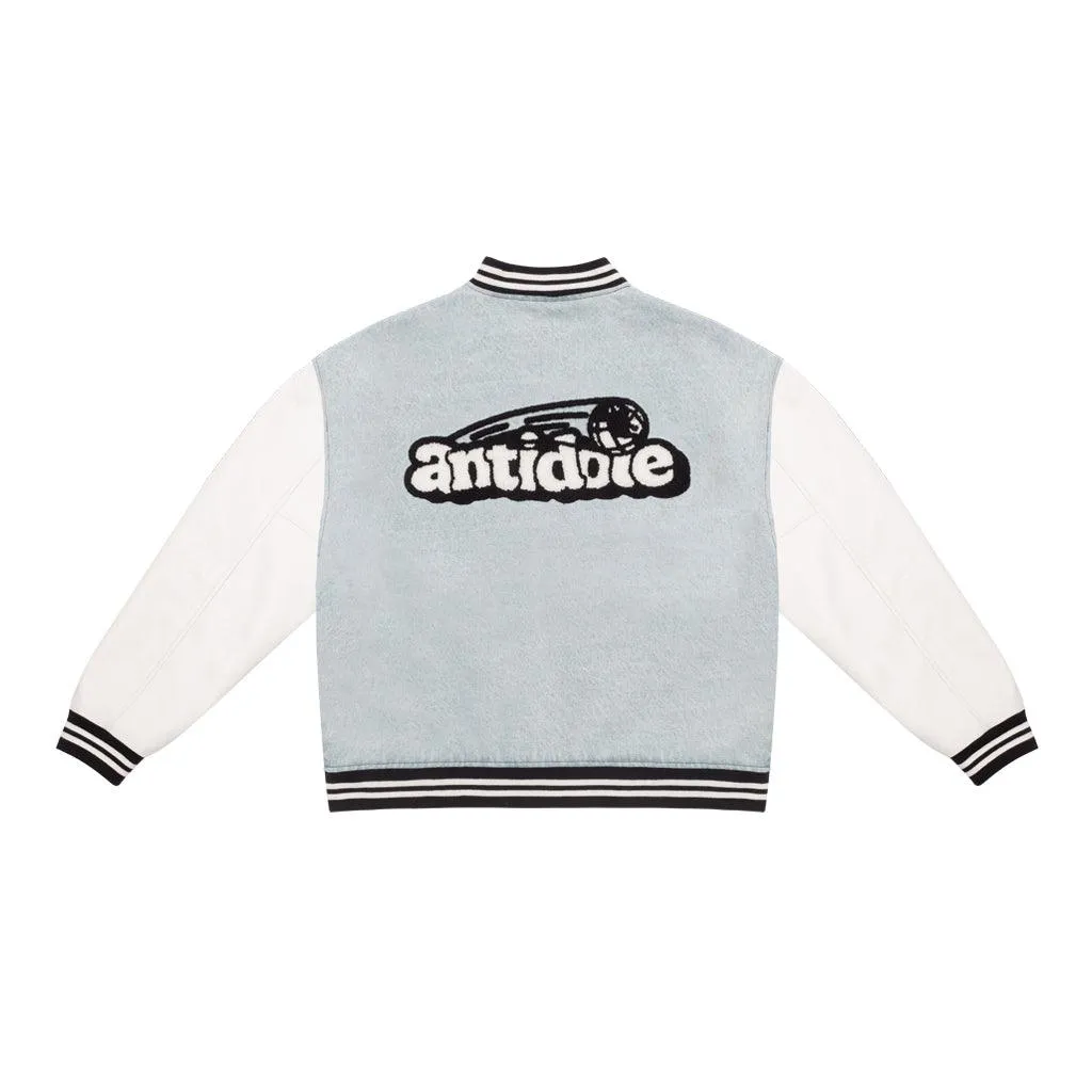 Embroidered Washed Jeans Varsity Jacket