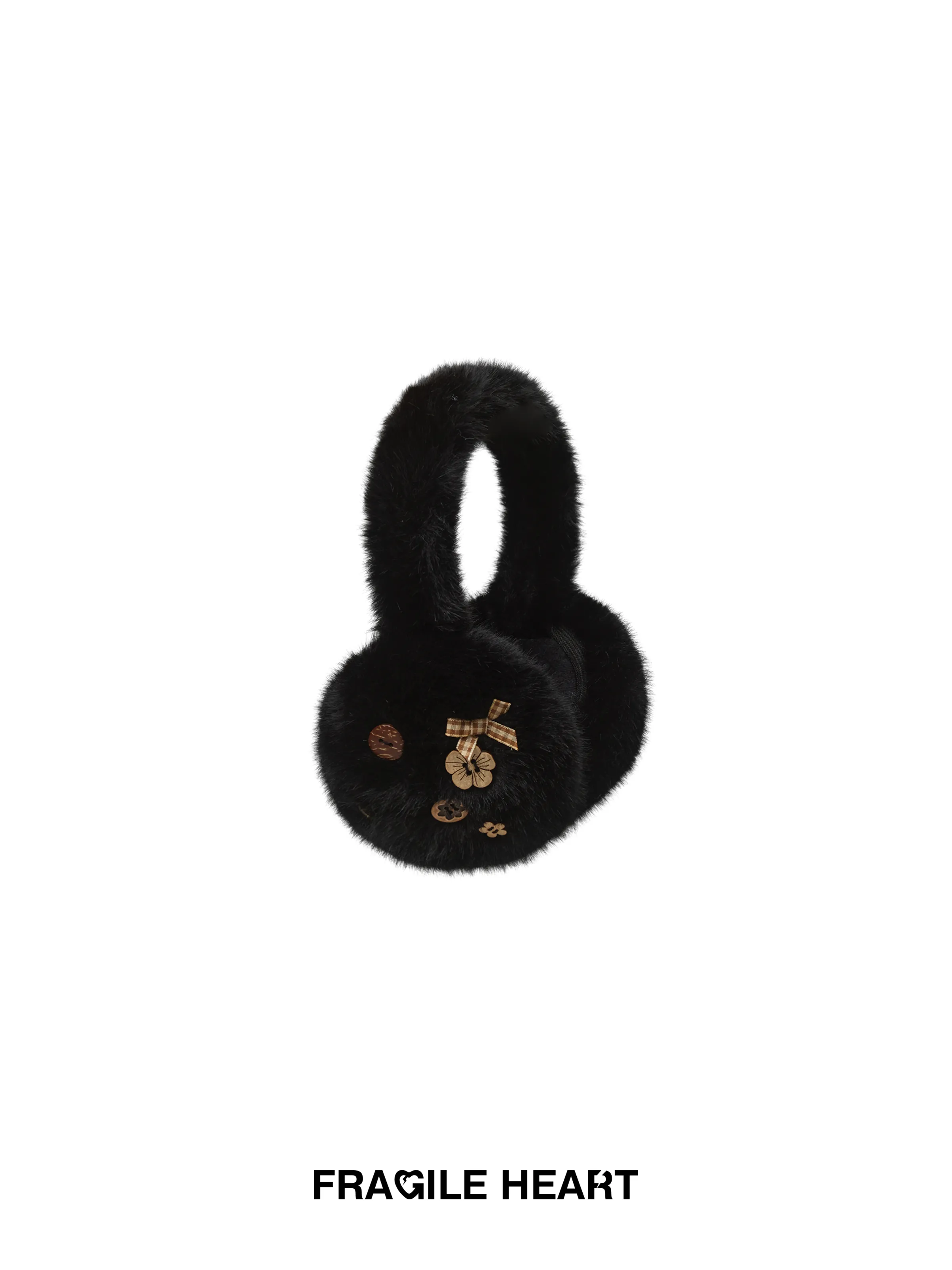 Embroidery Fur Fluffily Ribbon Button Cute Earmuffs