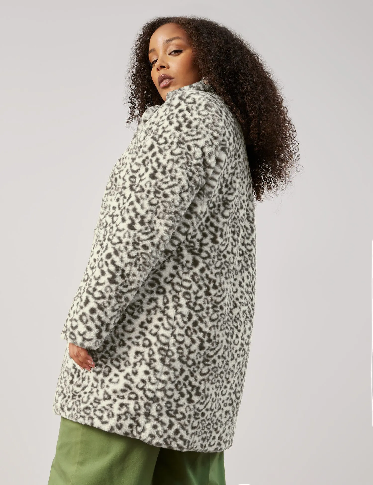 Faux fur coat with a leopard print pattern