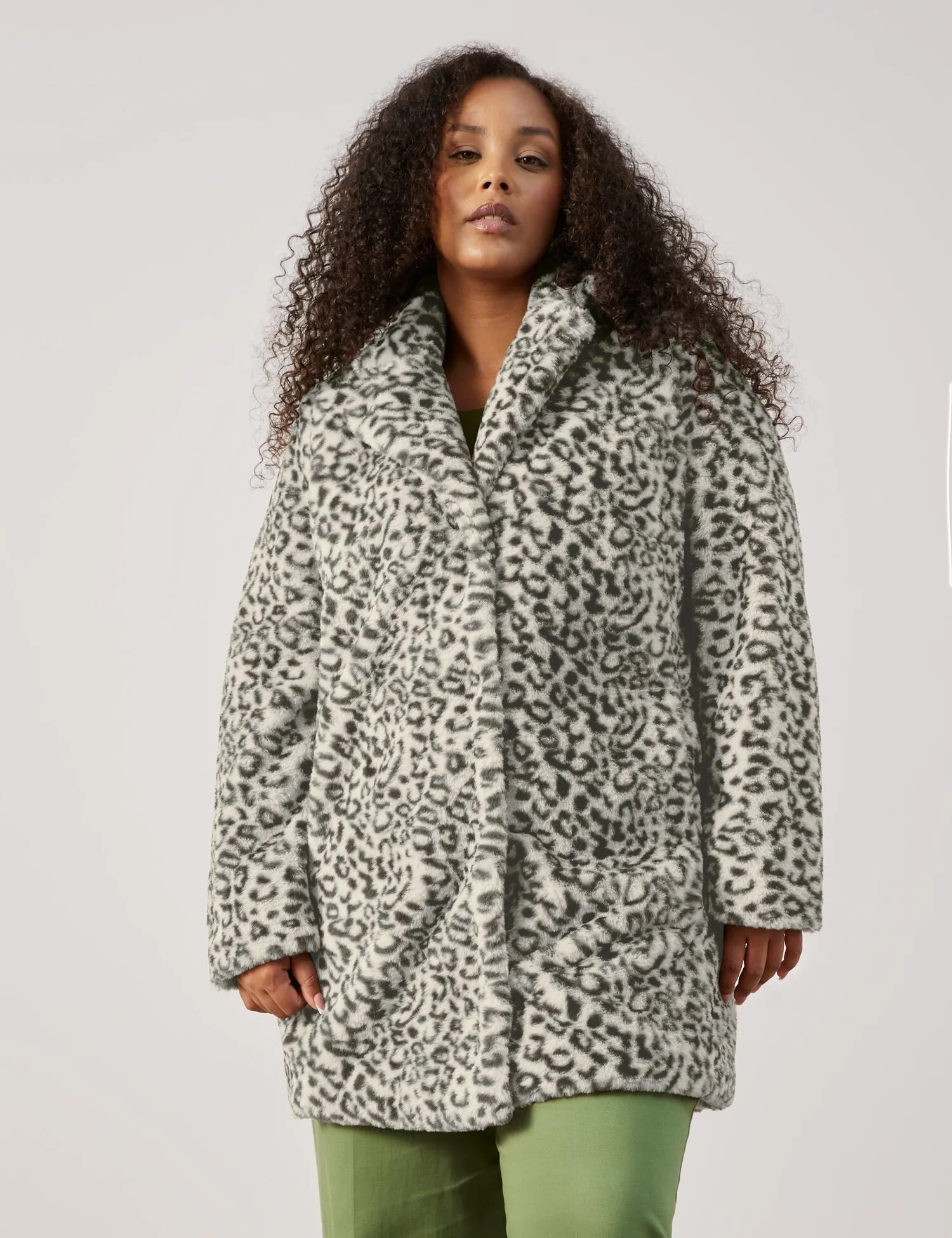 Faux fur coat with a leopard print pattern