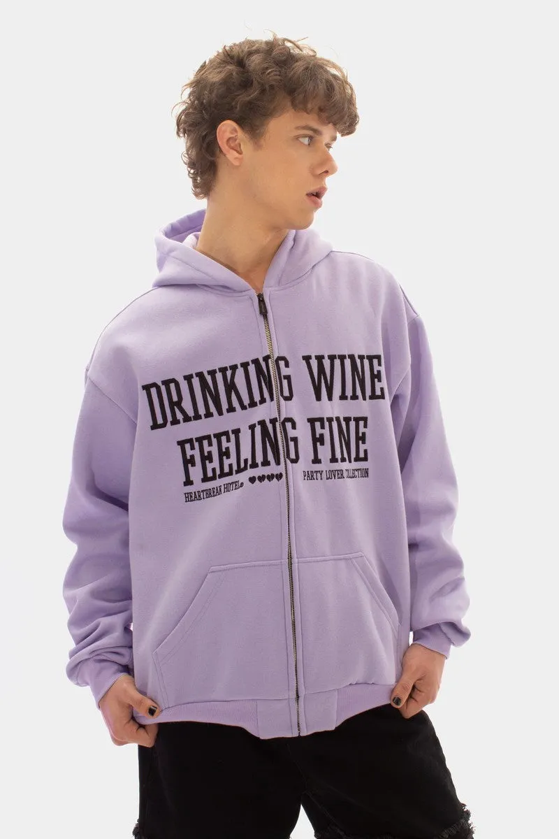 Feeling Fine Embroidered Zip-Up Hoodie