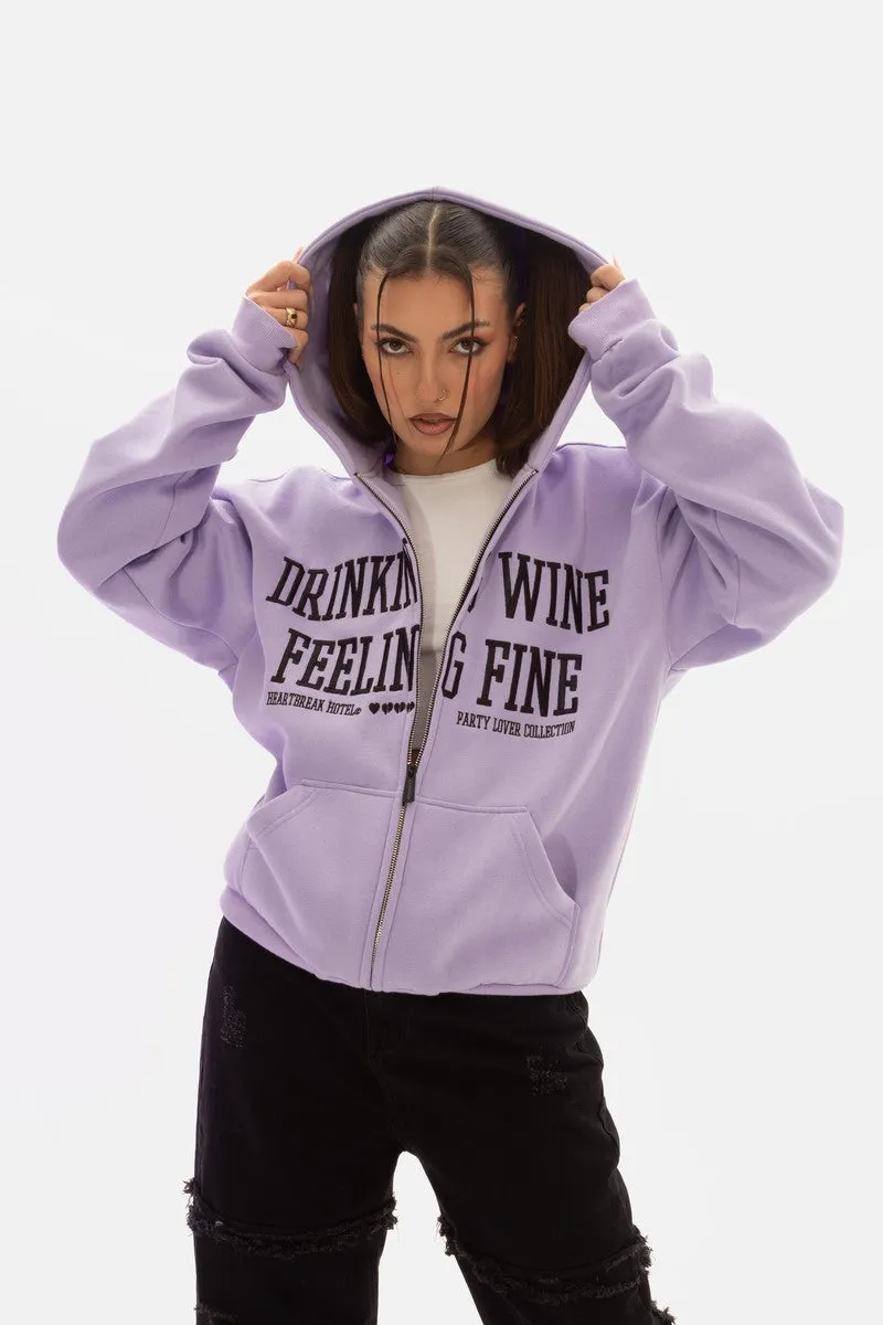 Feeling Fine Embroidered Zip-Up Hoodie