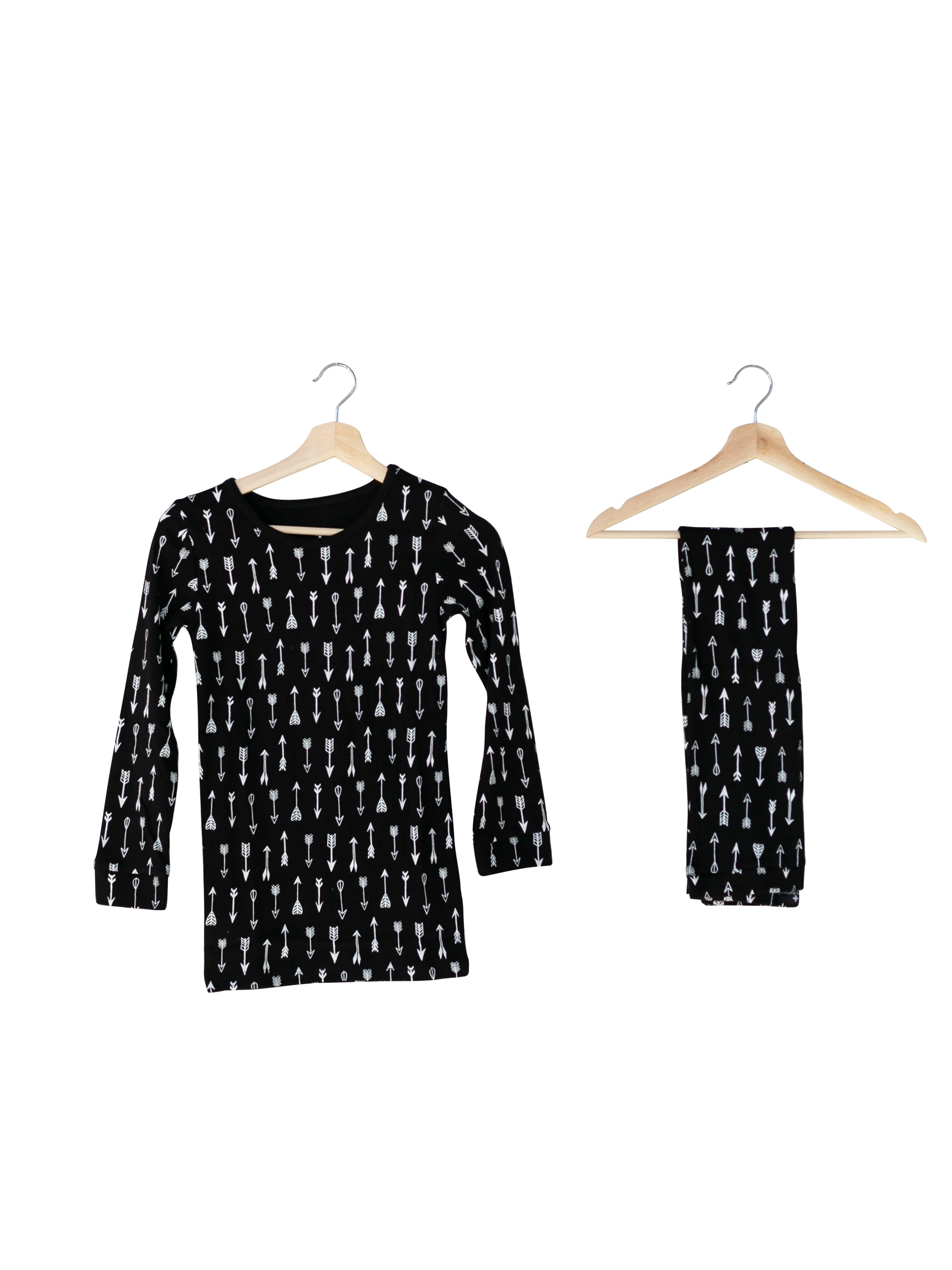 FINAL SALE - Organic Pajama Set -  WHITE ON BLACK ARROWS