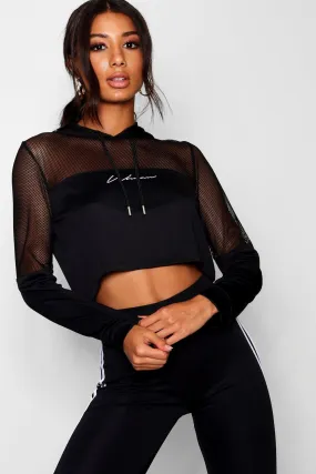 Fit 'Woman' Mesh Panel Crop Hoodie