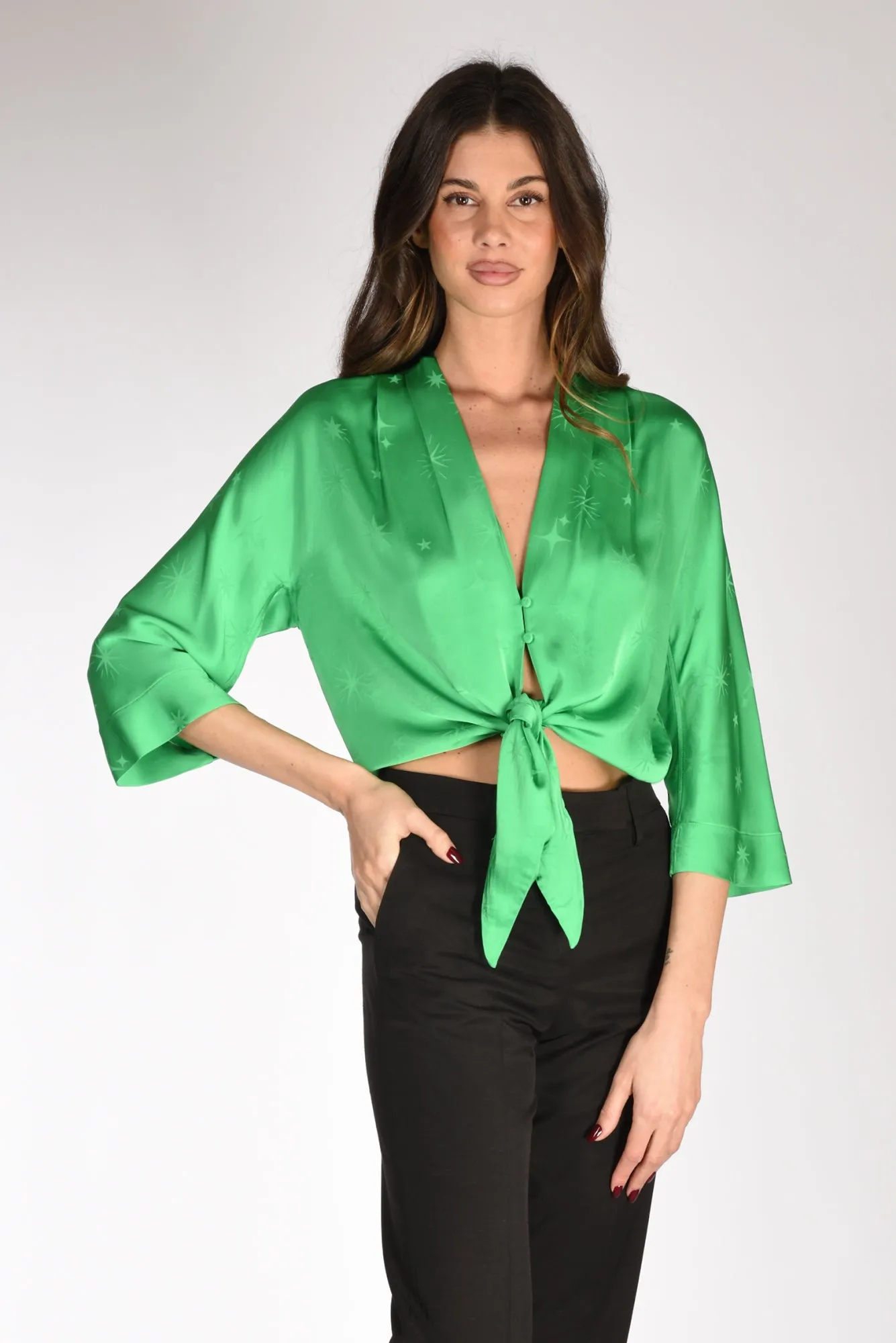 Forte Forte Camicia Nodo Verde Donna