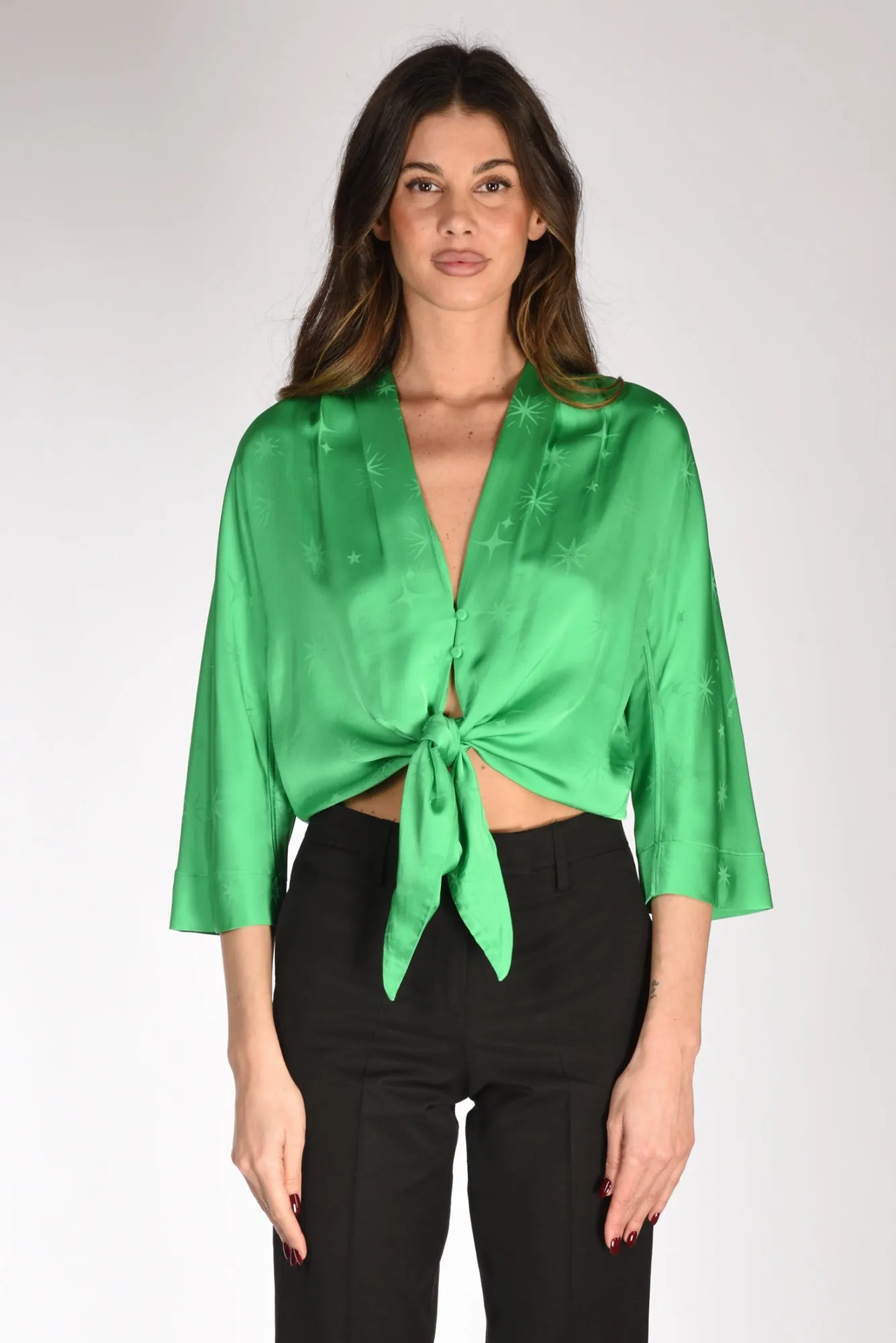 Forte Forte Camicia Nodo Verde Donna