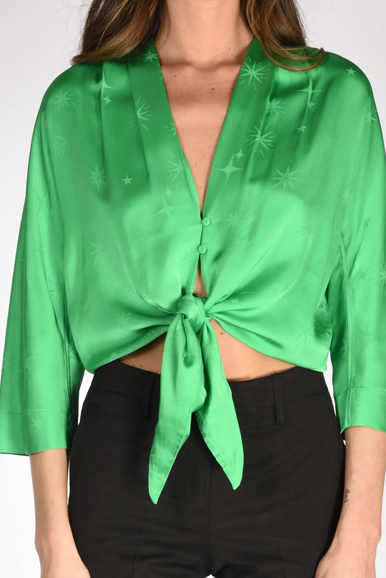 Forte Forte Camicia Nodo Verde Donna