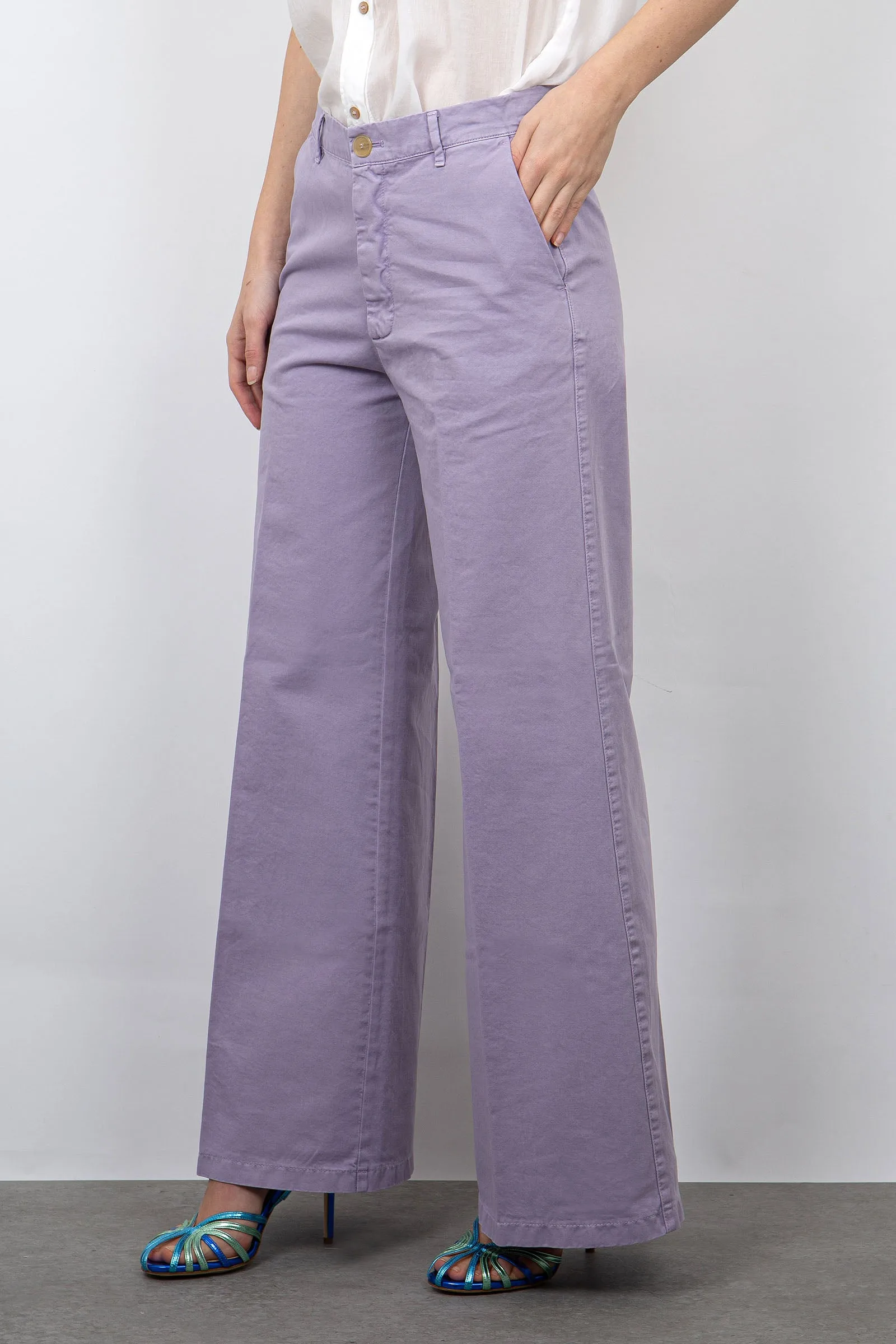 Forte Forte Pantalone Wide Leg Gabardina Lilla Cotone