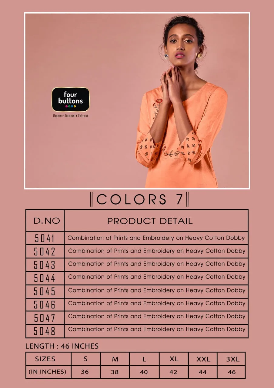 Four Button Colors Vol 7 Pure Cotton Work Kurti Collection