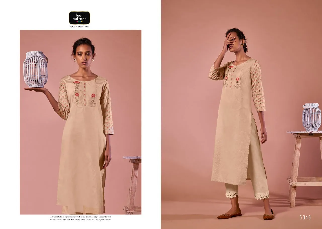 Four Button Colors Vol 7 Pure Cotton Work Kurti Collection