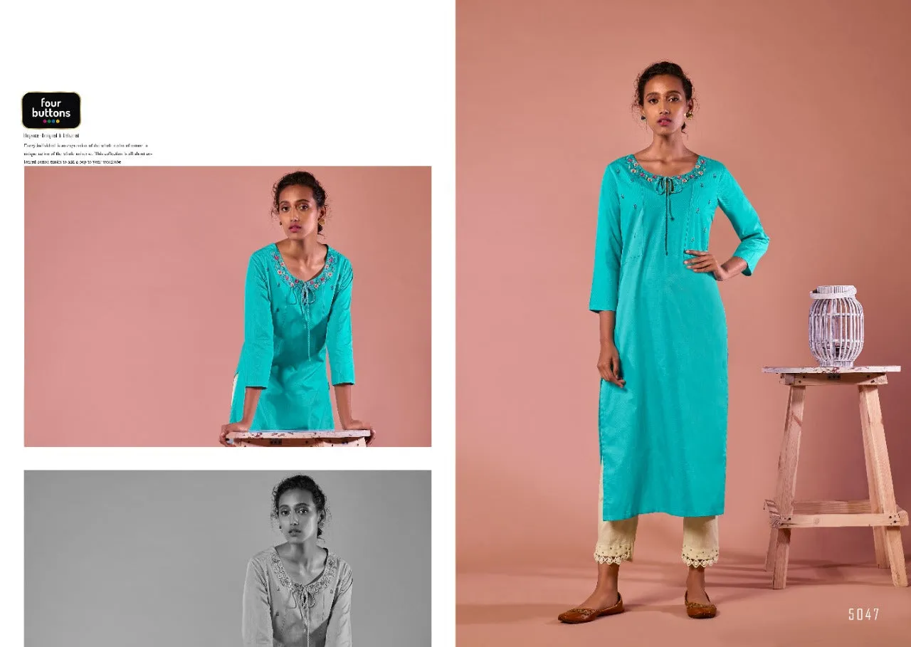 Four Button Colors Vol 7 Pure Cotton Work Kurti Collection