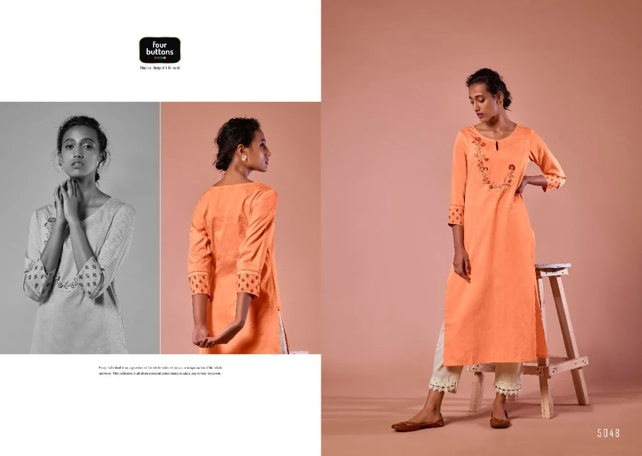 Four Button Colors Vol 7 Pure Cotton Work Kurti Collection