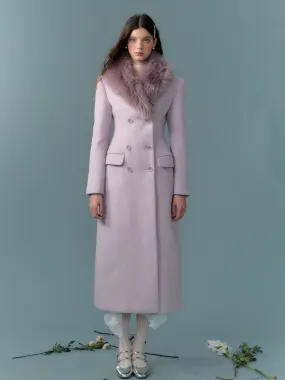 Fur Collar Slim Waist Long Double-breasted Coat