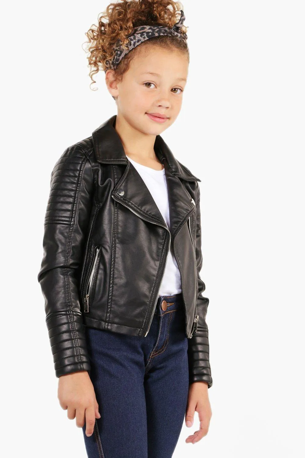 Girls Biker Style Faux Leather Jacket