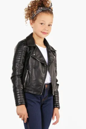 Girls Biker Style Faux Leather Jacket