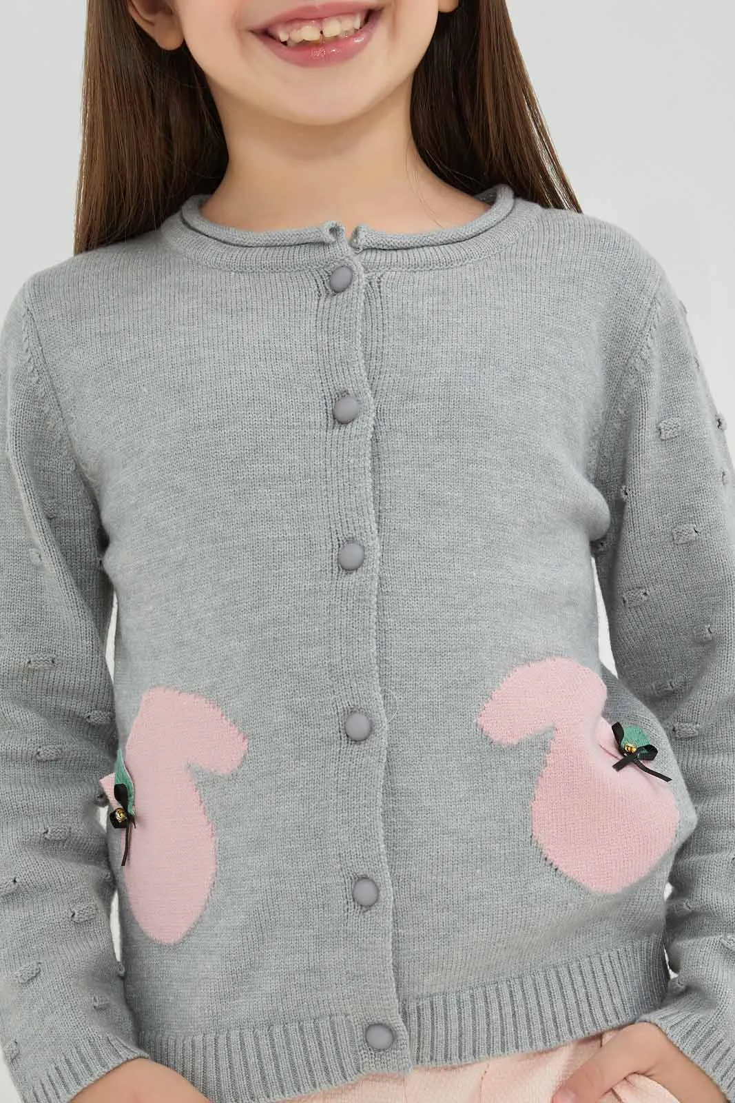 Girls Grey Cardigan With Pocket