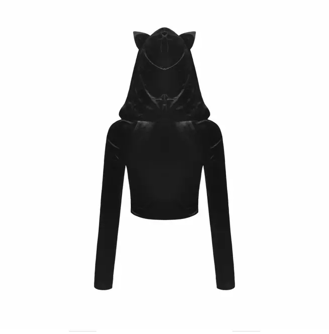 Gothic Women's Zipper Hoody Top With Night Cat Design