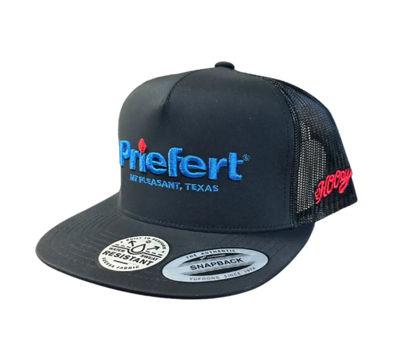 Hooey Priefert Black 5-Panel Trucker with Blue Priefert Logo