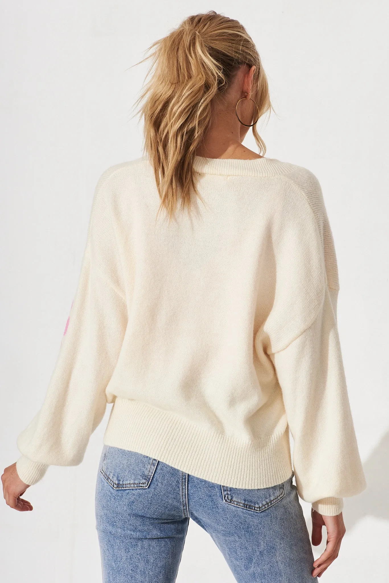 Ivanna Knit Cardigan In Cream With Floral Wool Blend