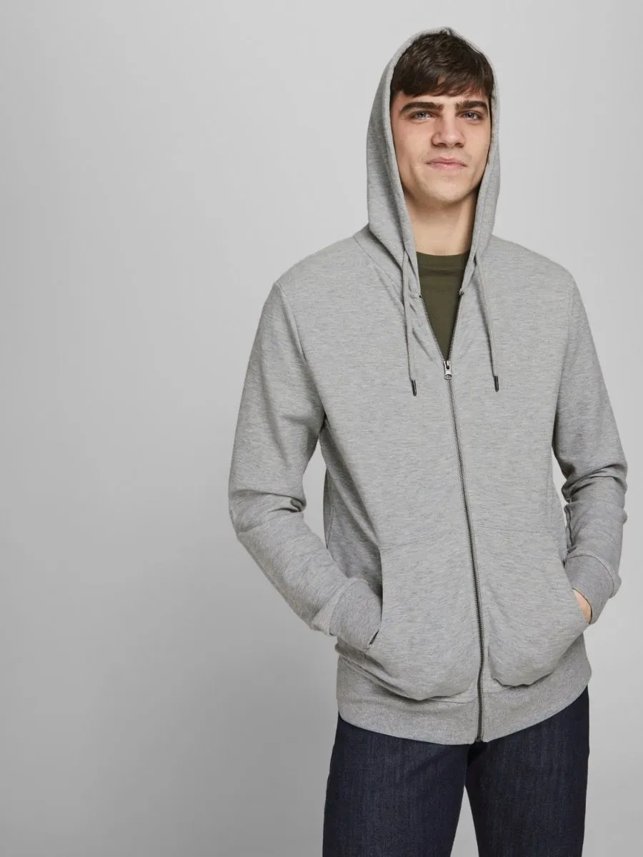 Jack & Jones Basic Zip Up Hooded Sweatshirts Light Grey Melange