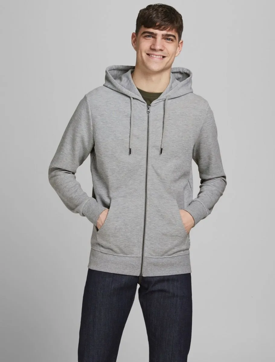 Jack & Jones Basic Zip Up Hooded Sweatshirts Light Grey Melange