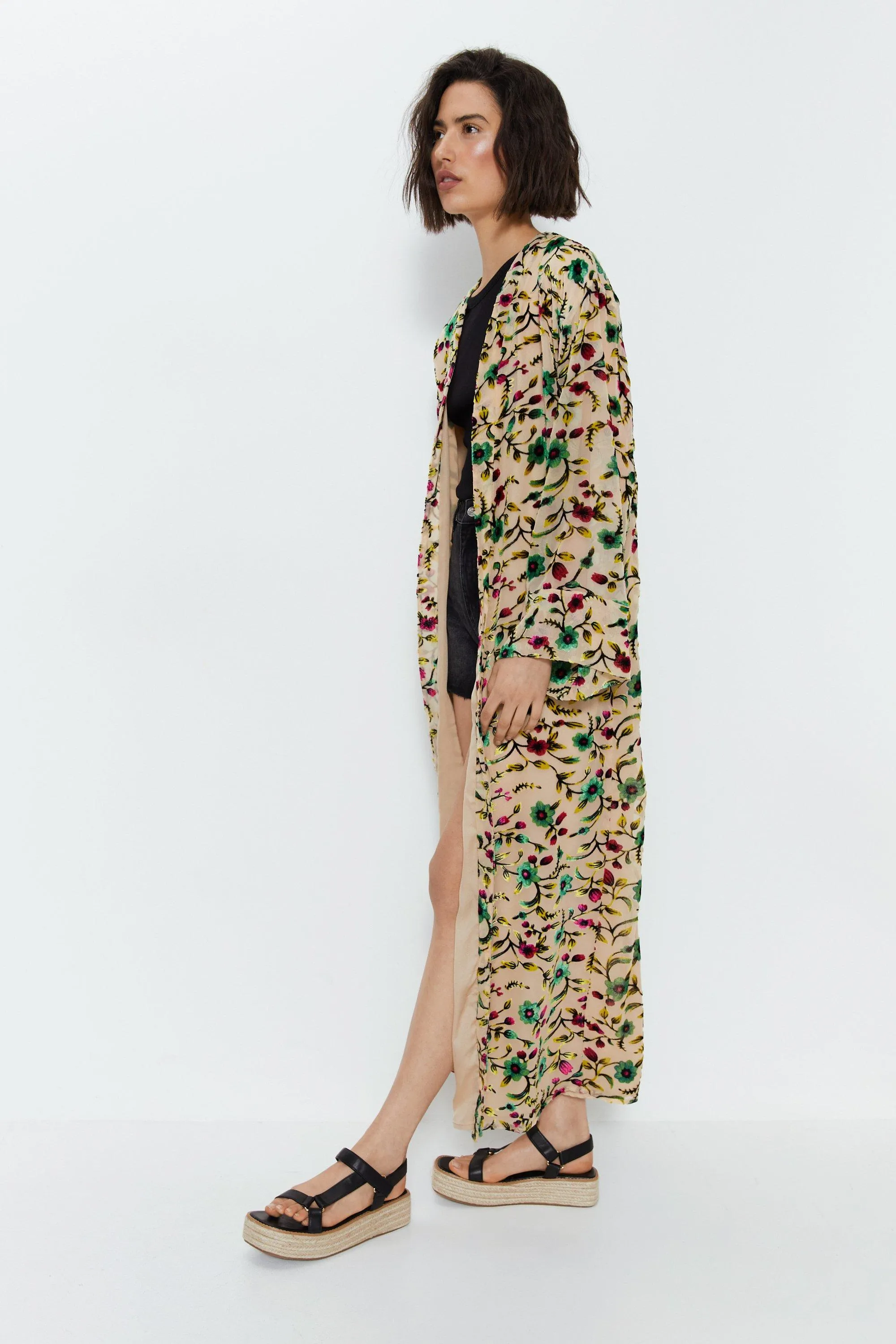 Jackets & Coats | Floral Longline Kimono | Warehouse