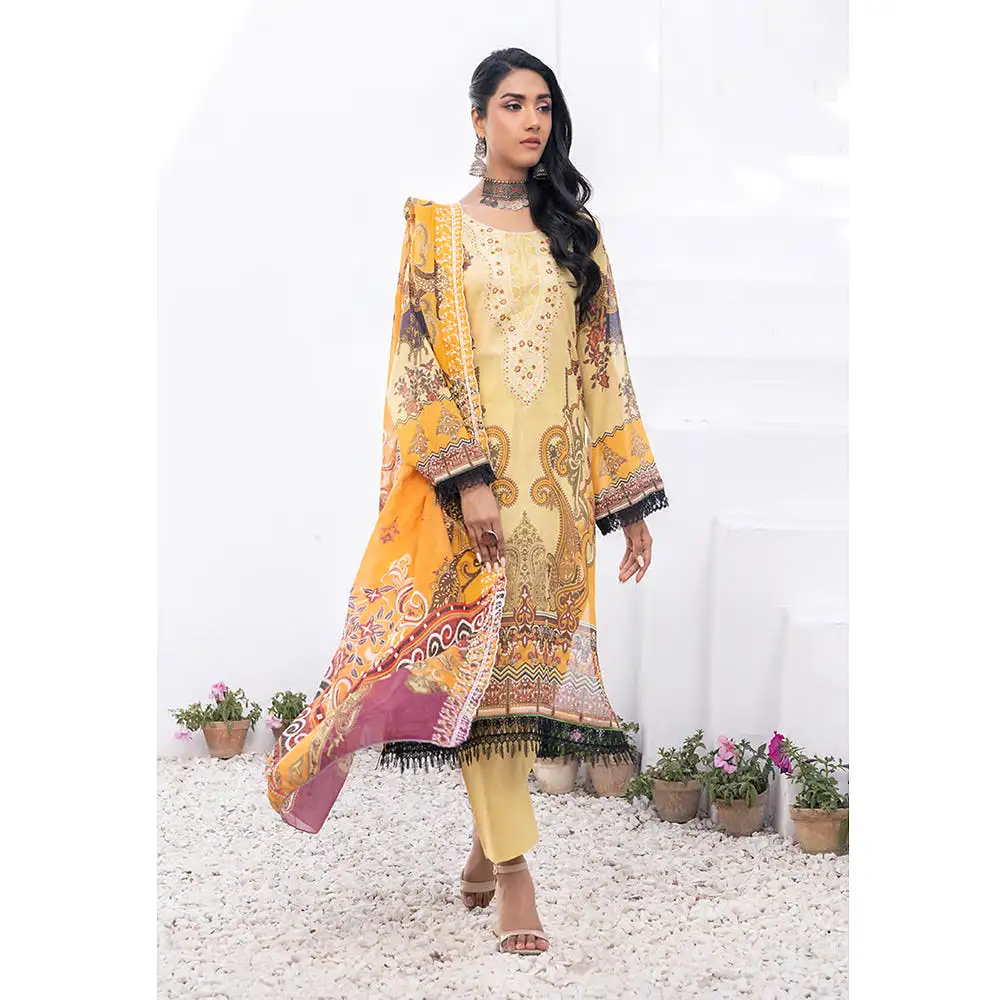 Janan Printed Lawn Embroidered  Suit 3Pcs with Cut Work Dupatta - 11