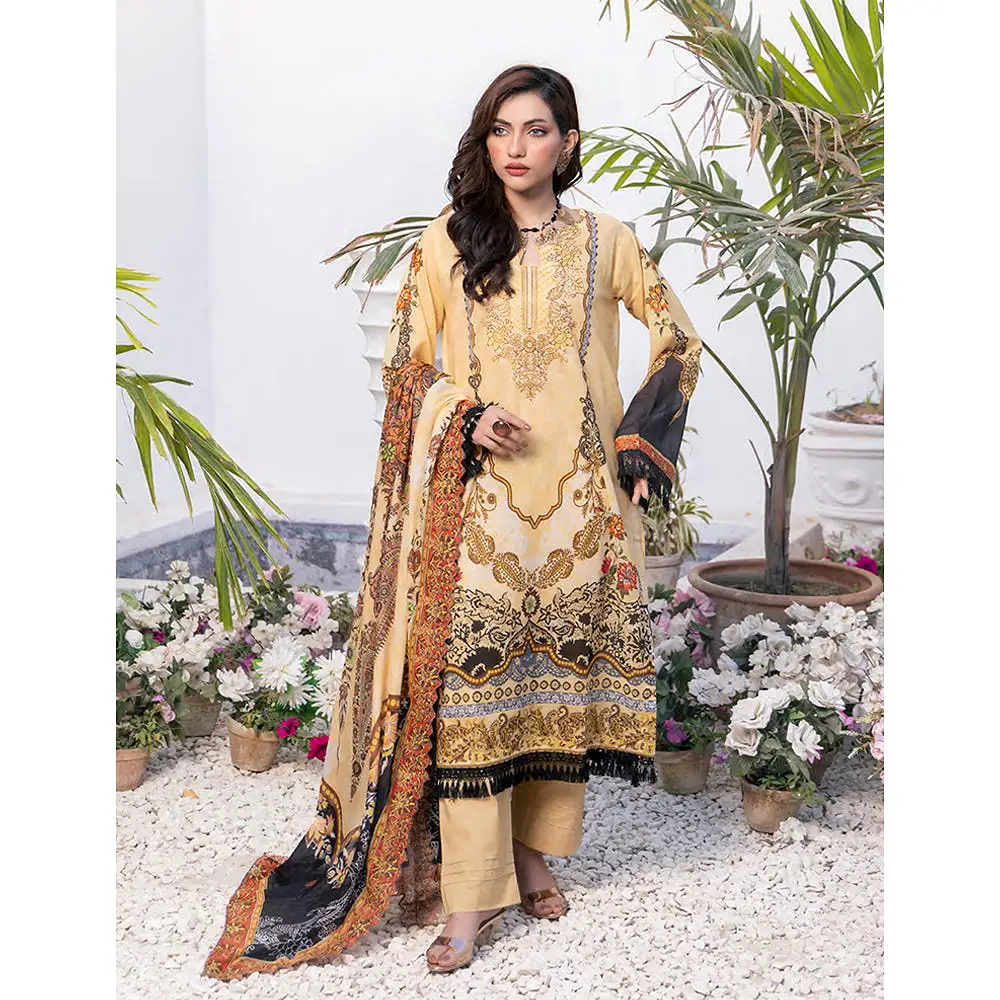 Janan Printed Lawn Embroidered  Suit 3Pcs with Cut Work Dupatta - 5