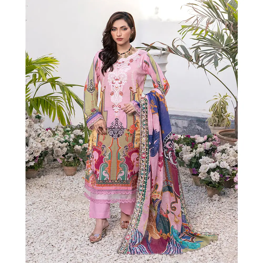 Janan Printed Lawn Embroidered  Suit 3Pcs with Cut Work Dupatta - 7