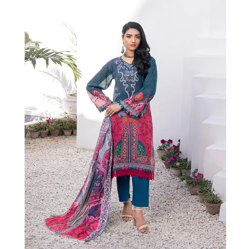 Janan Printed Lawn Embroidered  Suit 3Pcs with Cut Work Dupatta - 8