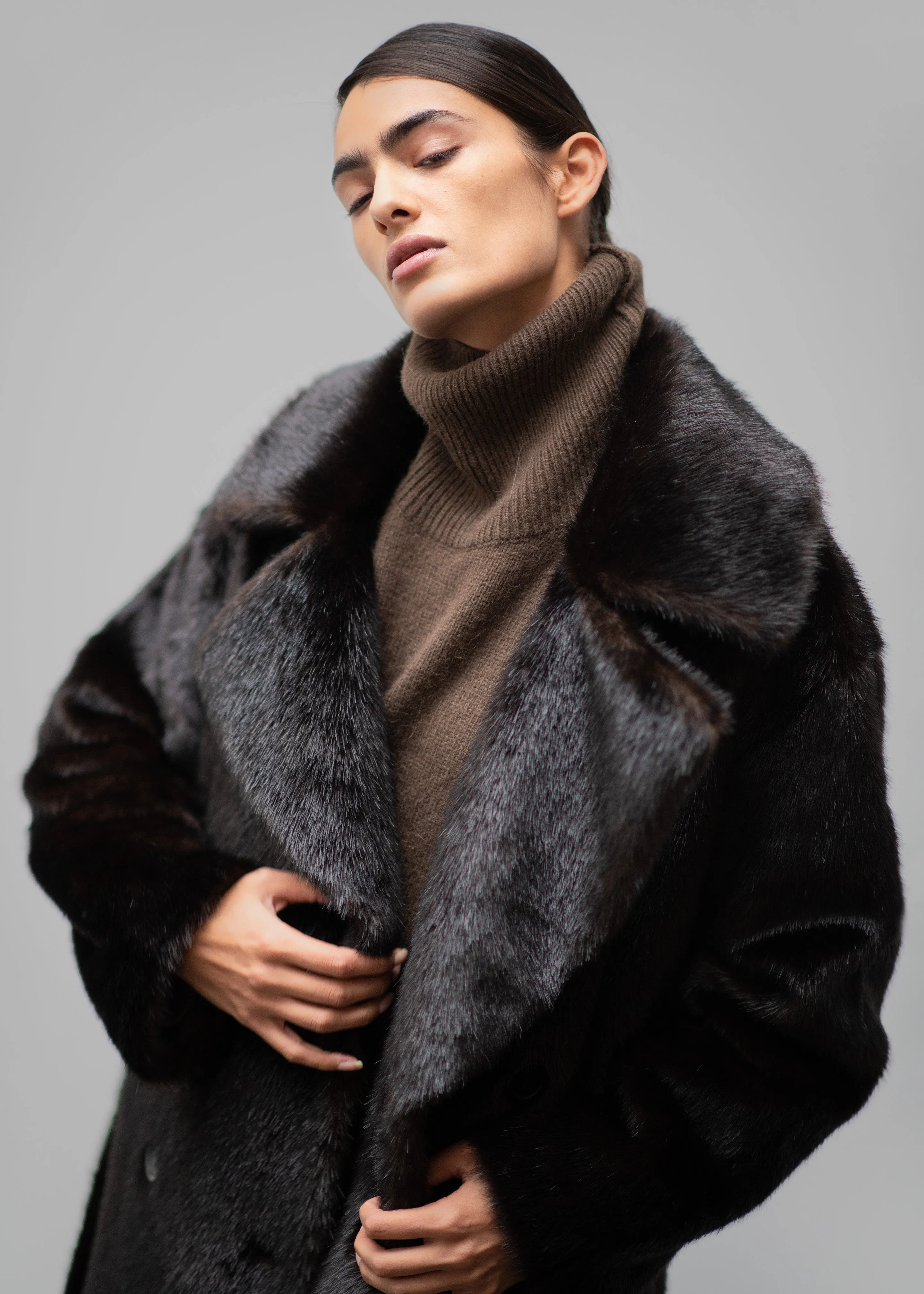 Joni Faux Fur Coat - Dark Espresso